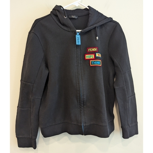 Fendi AUTHENTIC Hope Yes Think Patch Full Zip Sweatshirt Size 46 Small - Picture 1 of 12